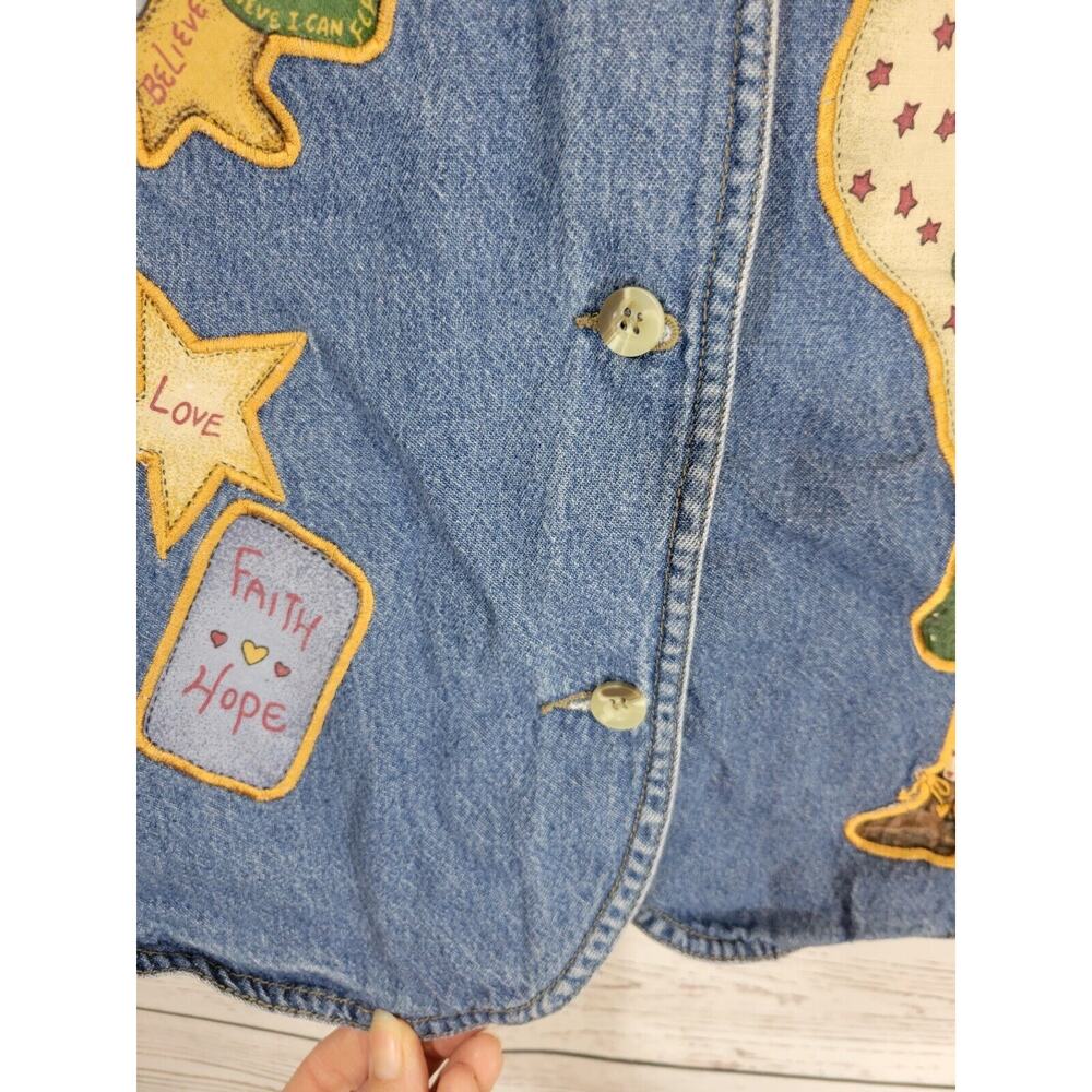 Quacker Factory Blue Denim Believe Love Angel Sleeveless Vest Women's Size 1X - Picture 7 of 11